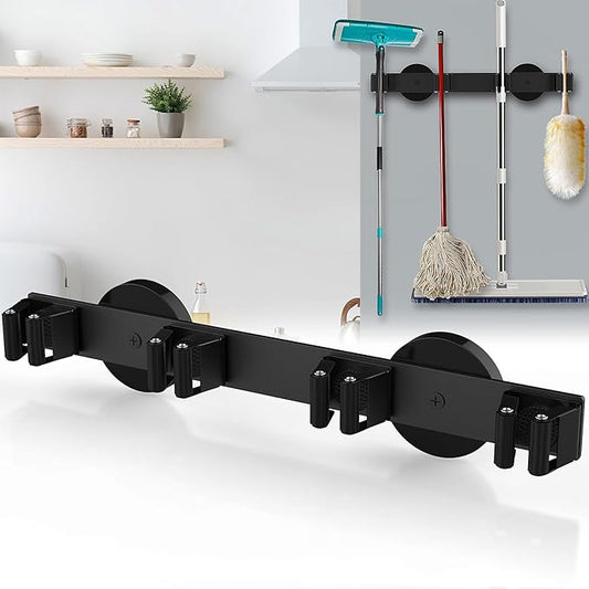 Magnetic Mop Broom Holder, Strong Non Slip Magnetic Broom Mop Hanger, Heavy Duty Magnetic Hooks For Hanging Shovel Rake Tools, Wall Mounted Utility Storage Magnet Rack (4 Rack)