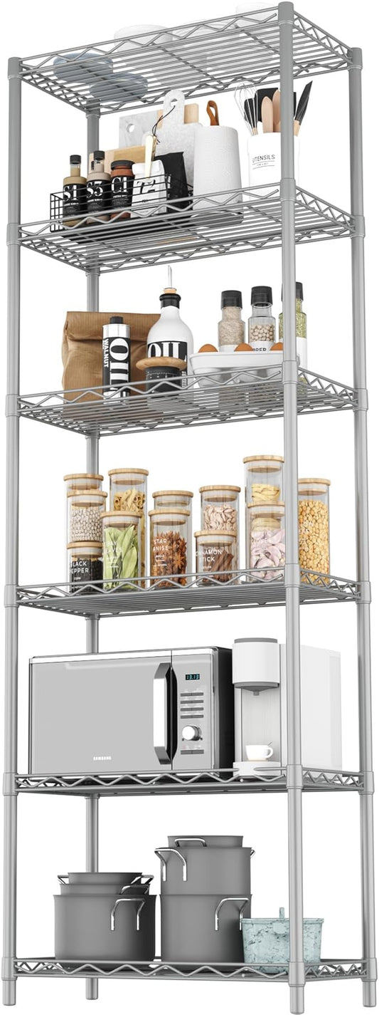 HOMEFORT 6-Tier Wire Shelving, 6 Shelves Unit Metal Storage Rack, Durable Organizer, Perfect for Pantry Closet Kitchen Laundry Organization(Grey)