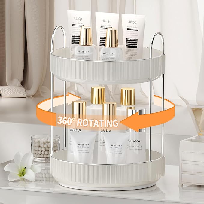 Rotating Makeup Organizer for Vanity, 2 Tier High-Capacity Skincare & Makeup Storage, Perfume Organizer, Cosmetic Dresser, Countertop 360 Spinning-NeatNest