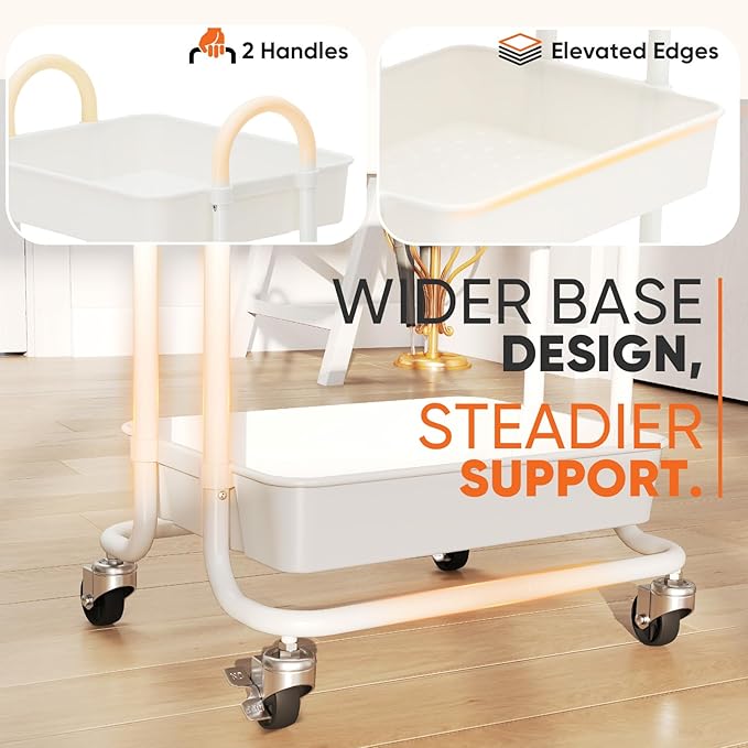 Sekey 3 Tier Rolling Cart Plastic, Easy Install Utility Cart on Wheels, Heavy Duty Storage Cart with Lockable Wheels for Baby Nursery, Bathroom, Kitchen, Laundry Room, White