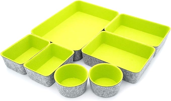 Welaxy Drawer organizers bins felt trays desk storage bins dividers small drawers for office supplies 7-piece Pack back to school college gift idea (Green)-NeatNest