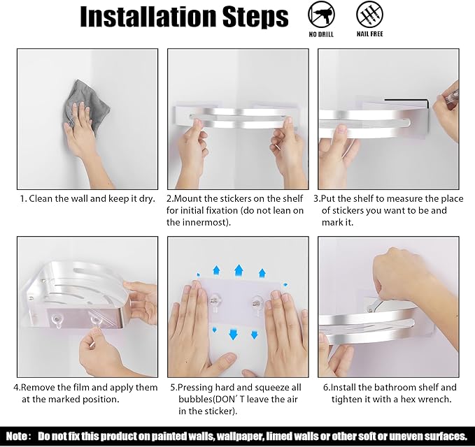 JASTT Bathroom Corner Shelf Adhesive Shower Shelf Wall Mounted Bath Shelves Shower Caddy with Hook Storage Rack Shower Organizer Corner Shelf No Drilling Shower Caddy Basket Rust Proof 2 Packs Silver