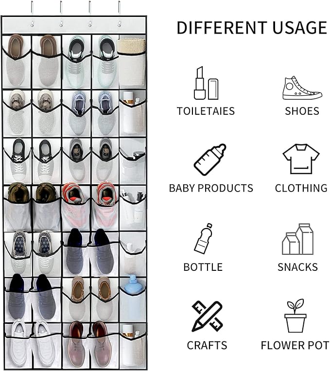 35 Pocket Over The Door Shoe Organizer, Door Hanging Storage Shoe Holder Rack for Large Capacity Shoe Organizer for Men and Women Kids Closet Bedroom Bathroom (White)-NeatNest