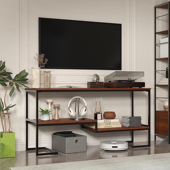 Console Table, 3-Tier Industrial Entryway Table, 53”L Entrance Sofa Table with Shelves, Hallway, Living Room, Foyer, Corridor, Office, Brown and Black-NeatNest