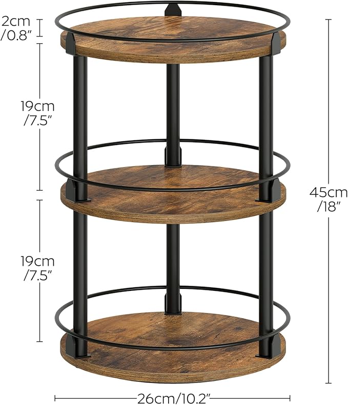 3-Tier Lazy Susan Organizer, Rotating Spice Rack, Spinning Organizer, Industrial Turntable Spice Rack Organizer for Cabinet, Kitchen Countertop, Pantry, Rustic Brown and Black SR23BR-NeatNest
