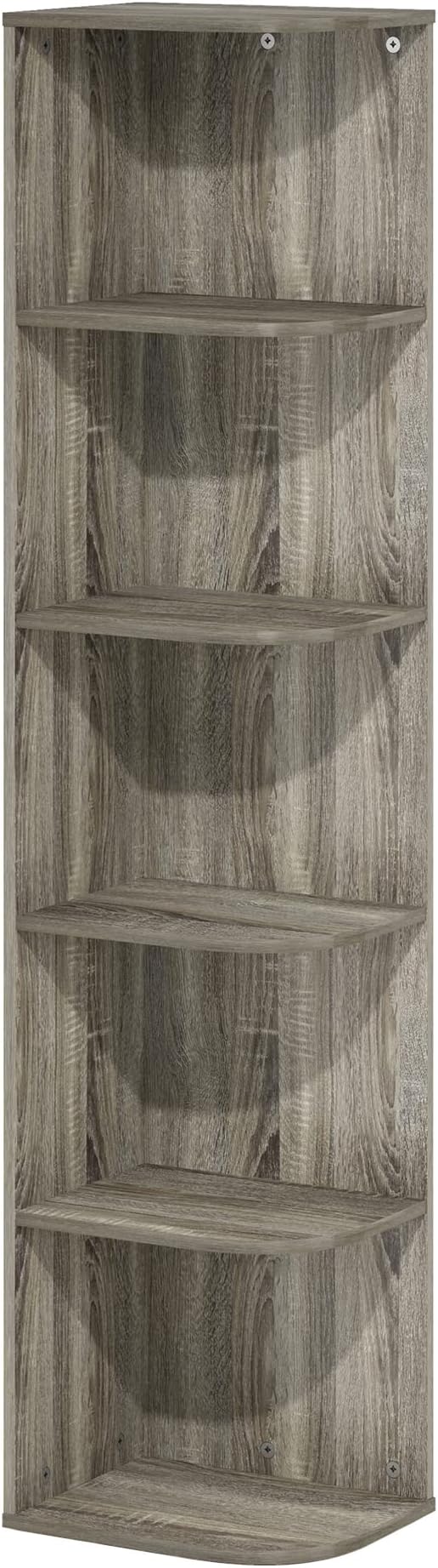 Furinno Pasir 5-Tier Corner Open Shelf Bookcase, French Oak-NeatNest