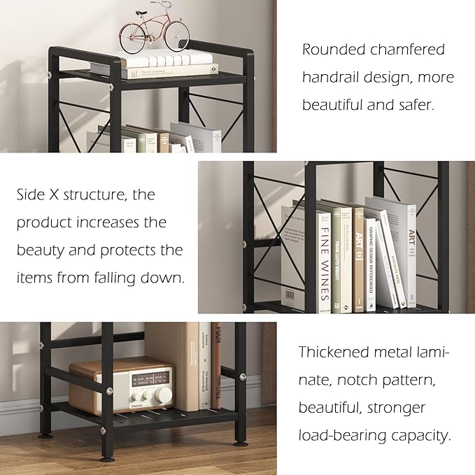 JSB 5 Tier Metal Bookshelf Bathroom Storage Standing Shelf Unit Kitchen Storage Organizer Display Rack Bookcases Shelves for Living Room, Bedroom, Office (Widen Black, 5 Tier)