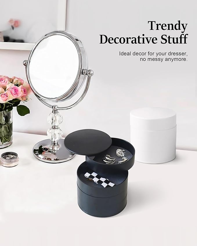 CONBOLA Jewelry Organizer, Small Jewelry Storage Box Earring Holder for Women, 5-Layer Rotating Travel Jewelry Tray Case with Lid for Bracelets Rings Bracelets(Black)-NeatNest