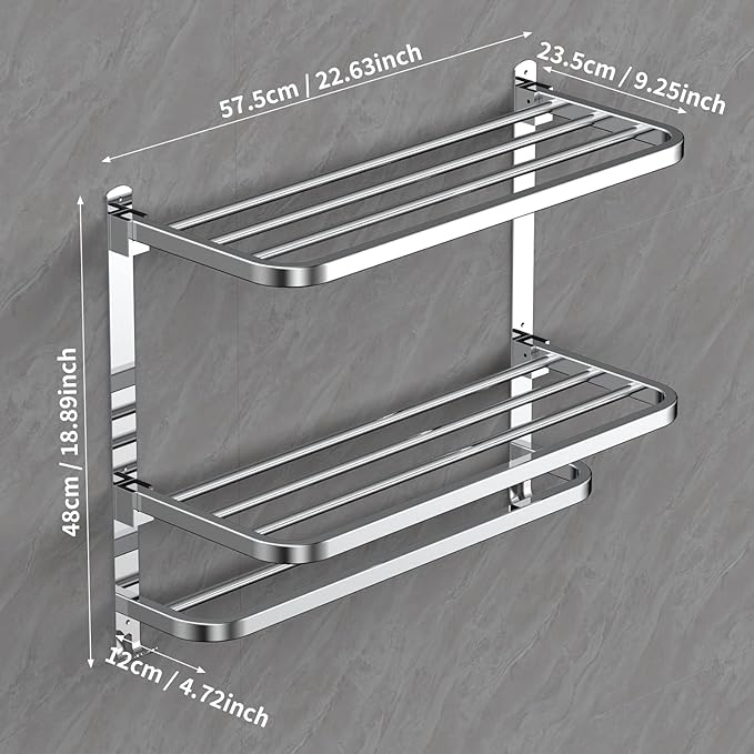 22.8Inch Towel Rack for Bathroom and Lavatory Towel Hanger with Wall Mount Towel Bars 304 Stainless Steel No Drill (Collapsible Towel Rack)