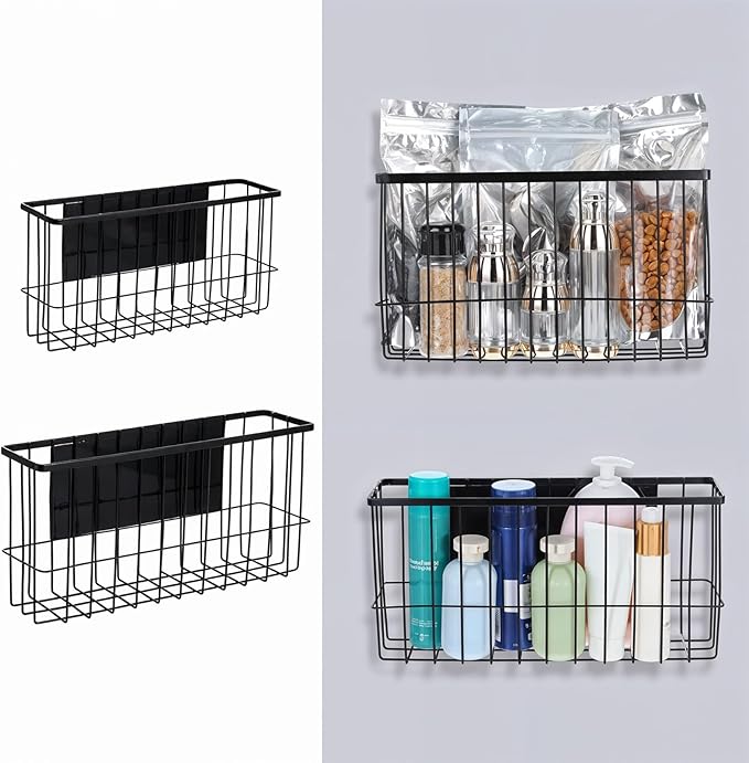 2 Pack Magnetic Basket Organizer Shelf Rack for Refrigerator Peg Board Office File Foil Plastic Food Wrap Spice Pegboard Holder