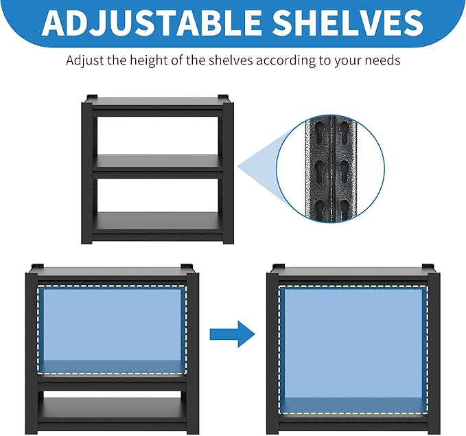 3 Tier Metal Shelving Unit, Aquarium Shelf System, Small Storage Organizer Racks for Basement Garage Laundry Utility Shelving (Black)-NeatNest