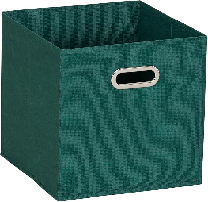 Household Essentials Fabric Storage Cube Bins, 6 Piece Set, Strong Poly-Woven Fabric, Chipboard Sides, Grommet Front Handle, Stackable and Foldable, Classic Design, Green