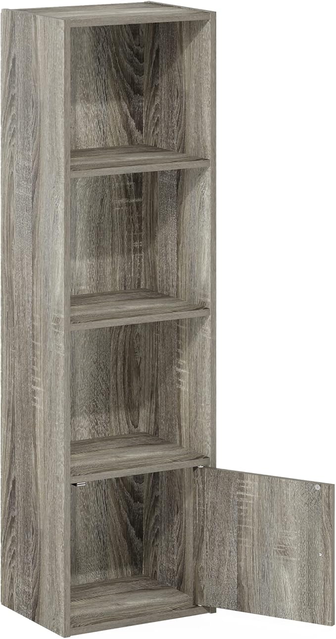 Furinno Luder Shelf Bookcase with 1 Door Storage Cabinet, French Oak-NeatNest