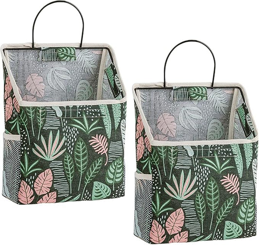 2 Pcs Wall-hanging Storage Bags,Desktop Organizer Basket Cotton Linen Hanging Storage Basket for Kitchen,Bderoom,Living Room-Plant-NeatNest