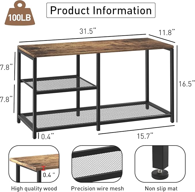 Rustic Wood Bench with 3-Tier Shoe Rack for Small Spaces - Free Standing Shoe Storage Shelf with Boot Organizer-NeatNest