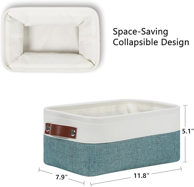 DULLEMELO Small Storage Bin,Small Fabric Rectangular Storage Basket for Shelves,Foldable Bin with Handles for Toy and Clothes Storage (White&Dark Green,1 PACK)-NeatNest