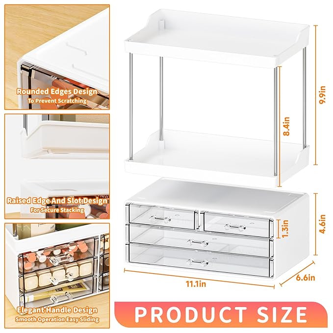 Yieach Bathroom Counter Organizers and Storage,White Acrylic Makeup Organizers with Drawers for Vanity,Bedroom,Plastic Skincare Organizer for Dresser Top Beauty,Cosmetic,Lotion and Perfume Organizer-NeatNest