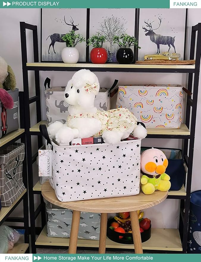 FANKANG Storage Basket,Nursery Hamper Canvas Laundry Basket Foldable with Waterproof PE Coating Storage, Office, Bedroom, Clothes,Toys (Rec-Star)