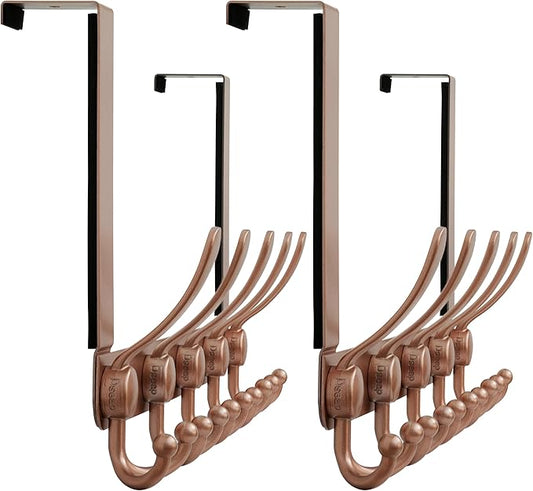 Dseap Over Door Hook 2.0 - Upgraded Version - Simple-Assembly, Strong, Heavy-Duty Stainless Steel 5-Tri-Hook Over The Door Hanger Rack, SimpleStrong Series, Rose Gold, Pack of 2