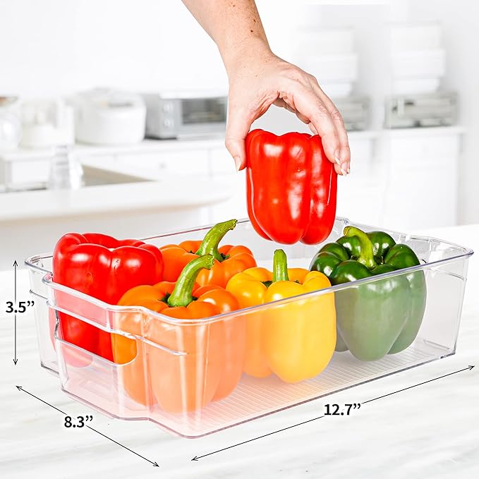 Zulay Kitchen 4 Pack Clear Refrigerator Organizer Bins - Large Fridge Organizers and Storage Containers - Transparent, BPA Free, Durable, Shatterproof