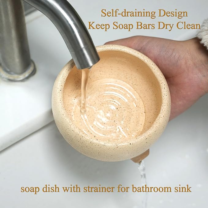 Soap Dish with Drain and Self-Draining Sponge Holder for Sink, Shower, Bathroom, and Kitchen - Rustic Resin Soap Saver and Organizer, Keep Dry and Easy Cleaning Design