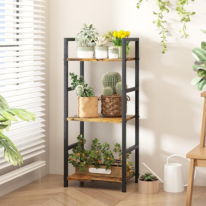Bookshelf Storage Shelf Bookcase, 3 Tier Industrial Bookcase,Small Book case for Living Room, Bedroom, and Home Office, Easy Assembly Free Combination Multi-Functional Organizer(3 Tier,Rustic Brown)-NeatNest