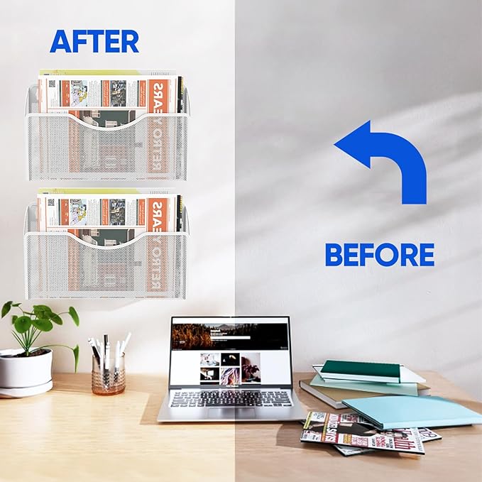 3 Pcs Magnetic File Holder for File Cabinets, Folder Holder Organizer- No Drilling Paper Document Holder, Large Capacity Office Hanging Magazine Rack for Refrigerator, Whiteboard, Office, Kitchen