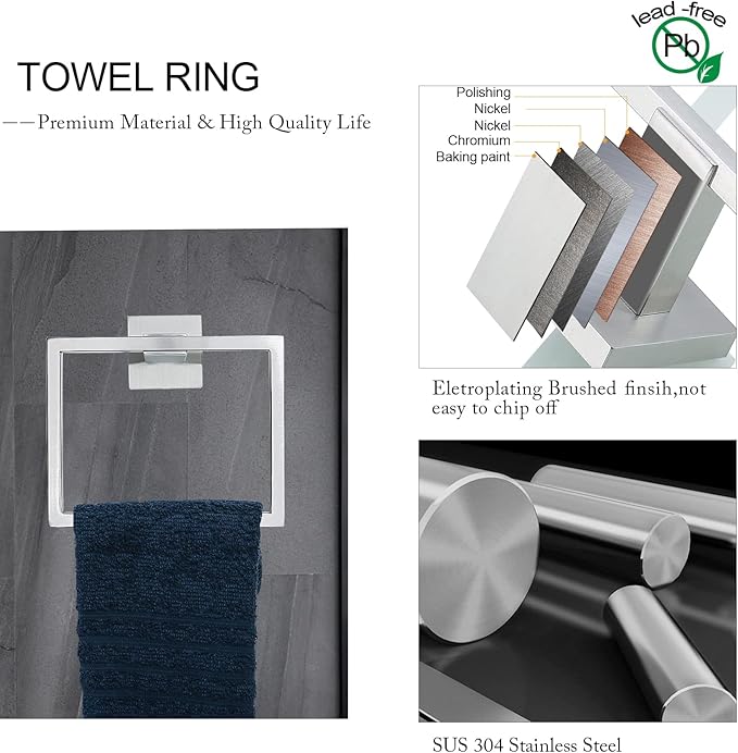 Brushed Nickel Bathroom Towel Bar Set Bathroom Accessories Hardware Set Including Towel Bar Towel Ring Coat Hook and Toilet Paper Holder with Shelf. Wall Mounted Stainless Steel-NeatNest