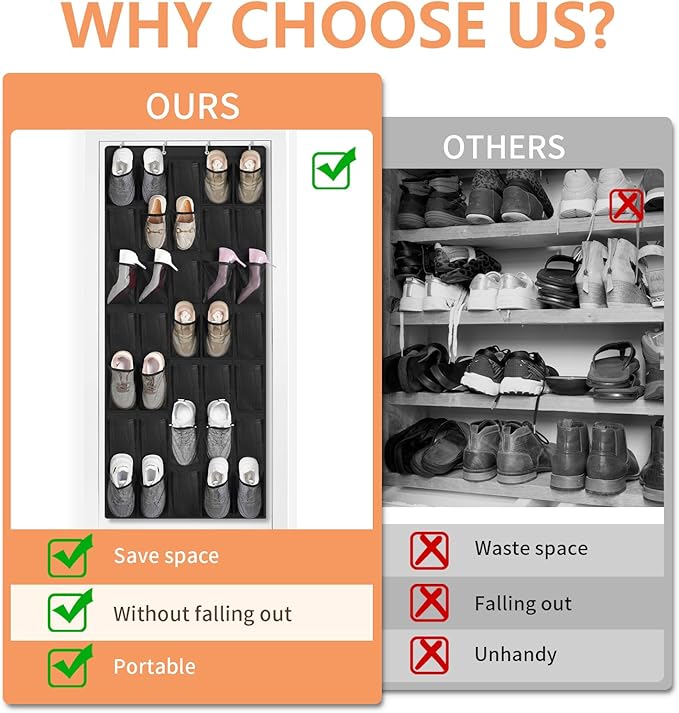 FENTEC 35 Large Pockets Over The Door Shoe Organizer, Mesh Hanging Shoe Organizer Shoe Rack for Closet Mesh Closet Shoe Holder, Over Door Organizer, Shoe Organizer for Wall, Black, 1 Pack-NeatNest