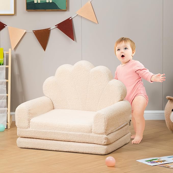 2-in-1 Kids Couch, Toddler Couch Fold Out, Comfy Toddler Chair, Convertible Kids Sofa to Lounger with Pocket and Removable Cover-NeatNest