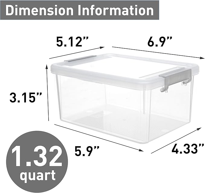 Citylife 1.3 QT 10 Pack Small Storage Bins Plastic Storage Container Stackable Box with Lids for Organizing, Clear White-NeatNest