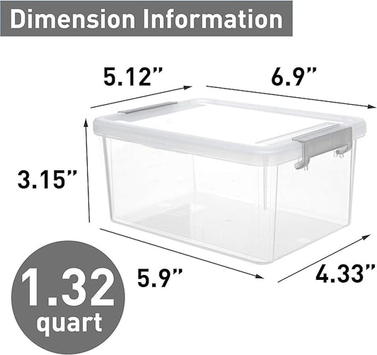 Citylife 1.3 QT 10 Pack Small Storage Bins Plastic Storage Container Stackable Box with Lids for Organizing, Clear White-NeatNest