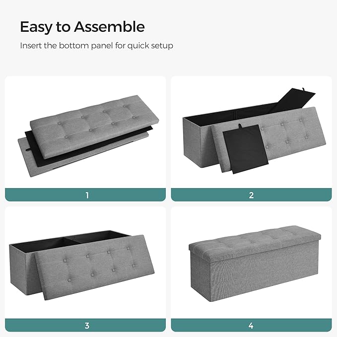 SONGMICS MAZIE Collection - 43 Inches Ottoman Storage Bench, 35 Gal. Folding Chest with Breathable Linen-Look Fabric, Load up to 660 lb, for Entryway, Living Room, Bedroom, Light Gray ULSF077G05-NeatNest