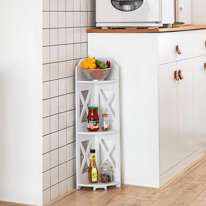 Corner Shelf Stand, Storage Organizer Great for Bathroom, Corner Shelf Perfect for Small Space,Waterproof Stand Also Use for Toilet Paper Stand,White-NeatNest