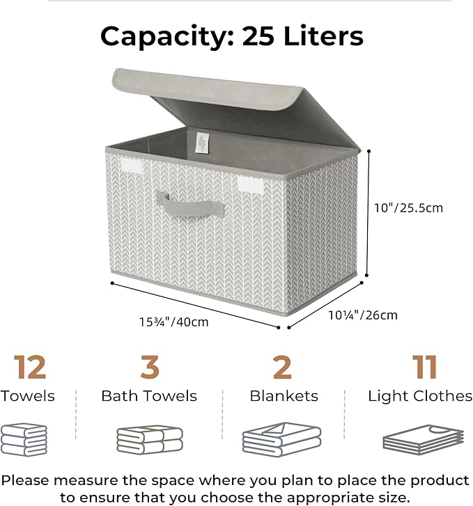 GRANNY SAYS Fabric Bins with Lids, Decorative Storage Containers with Lids, Stackable Storage Bins, Large Storage Boxes for Organizing Closet Shelves, Light Gray/White, 2-Pack-NeatNest