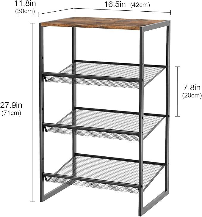 Garden 4 you 4 Tiers Narrow Shoe Rack,Small Space Freestanding Shoe Storage Organizer with Brown Wooden Tabletop,Adjustable Metal Shelf Stackable Shoe Shelf for Entryway Hallway Living Room Closet-NeatNest