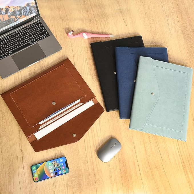 Wason Expanding A4 Document File PU Leather Envelope Case Holder-Large Size Pockets for Paper Bills Stationery Tablet and PC, Work Study Traveling (Dark Brown)