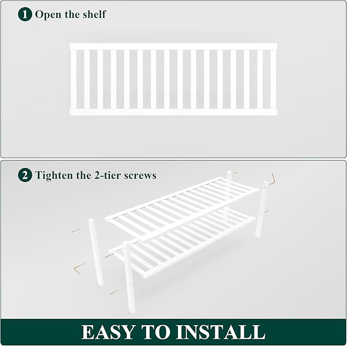 Smiry Shoe Rack, 2 Tier Long Bamboo Shoe Organizer, Stackable Free Standing Wooden Shoe Storage Shelf for Closet, Entryway, Front Door Entrance, White-NeatNest