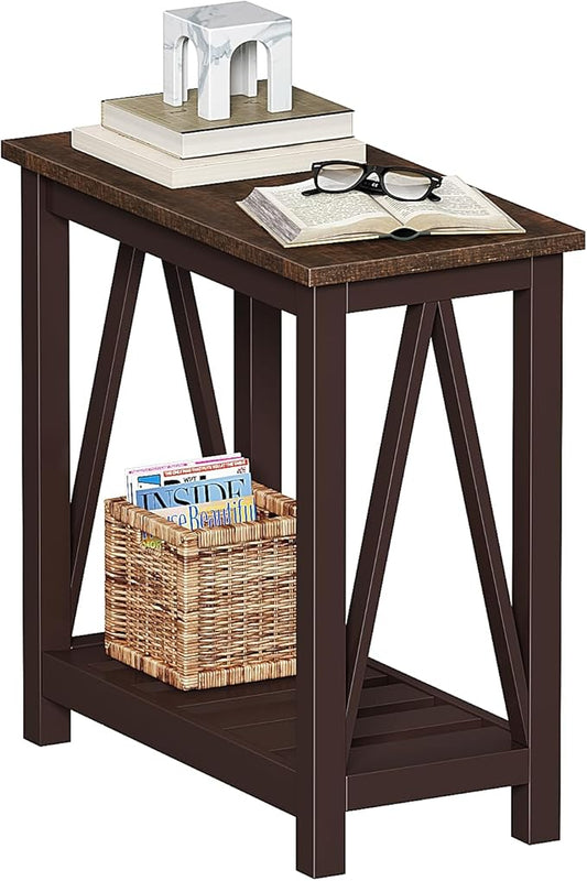 ChooChoo Farmhouse End Table, Rustic Vintage Narrow End Side Table with Storage Shelf for Small Spaces, Nightstand Sofa Table for Living Room, Bedroom Espresso-NeatNest