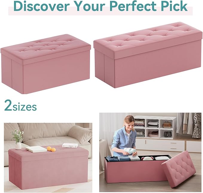 BRIAN & DANY Folding Storage Ottoman Bench, Ottoman with Storage, Foot Rest, Benches Seat for Bedroom, Living Room, Entryway, Long Shoes Bench, 15.7" x 31.5" x 15.7" Hot Pink-NeatNest