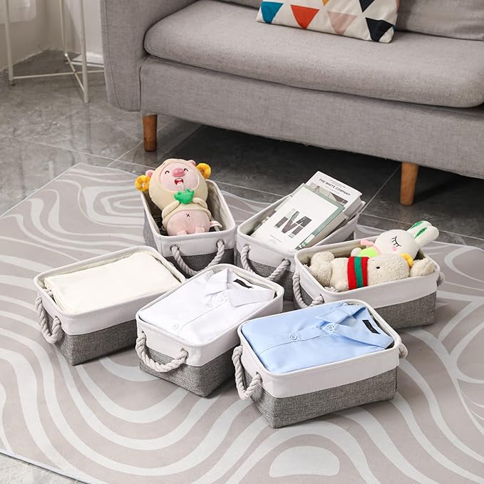 combocube 11.8 x 7.8 x 5.1 Inch Fabric Storage Bins for Shelves, Linen Storage Organizer Storage Basket with Ropes for Laundry, Home, Closet, Office, Clothes, Toys Organizer-NeatNest