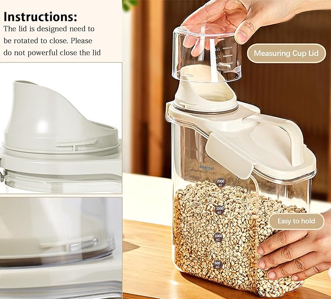 Cereal Containers Storage,2L Airtight Large Dry Food Storage Containers with Pouring Spout, Measuring Cup for Flour and Grain,BPA Free Plastic Dispenser-NeatNest
