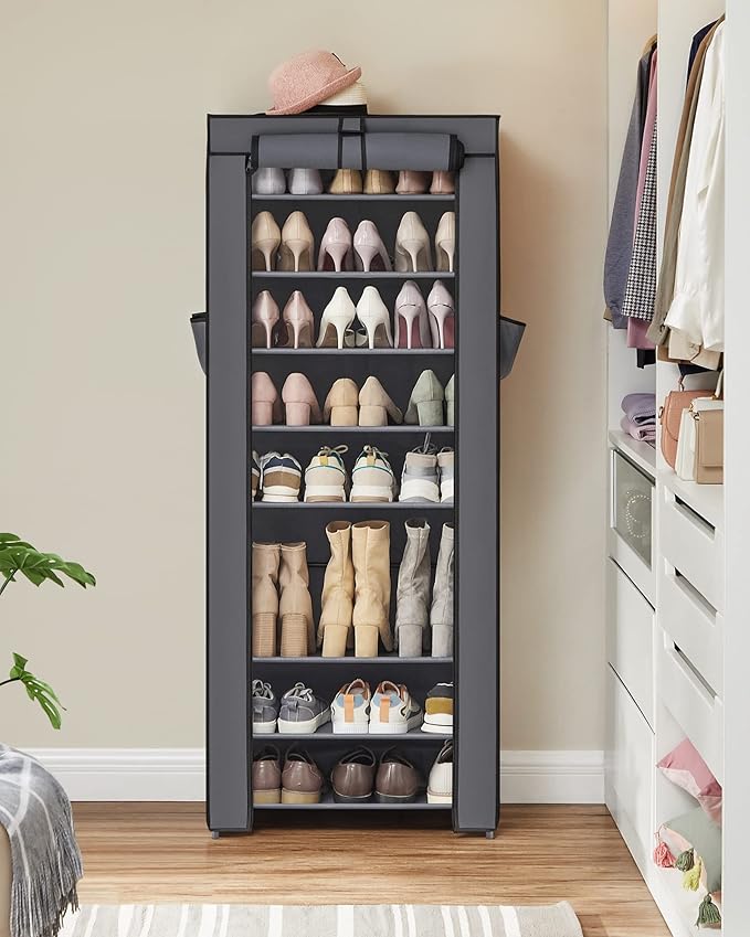 SONGMICS Shoe Rack with Non-Woven Fabric Cover, 9 Tier Storage Shelf for 27-35 Pairs of Shoes, Entryway, Suitable for Sneakers, High Heels, Flats, and Boots, Grey URXJ10G-NeatNest