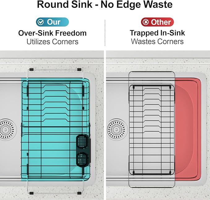 iSPECLE Over Sink Dish Drying Rack - Expandable Capacity Dish Rack for Kitchen Counter, Fits Any Sink Type, 12"~16.9" L x 11.8" W, Black