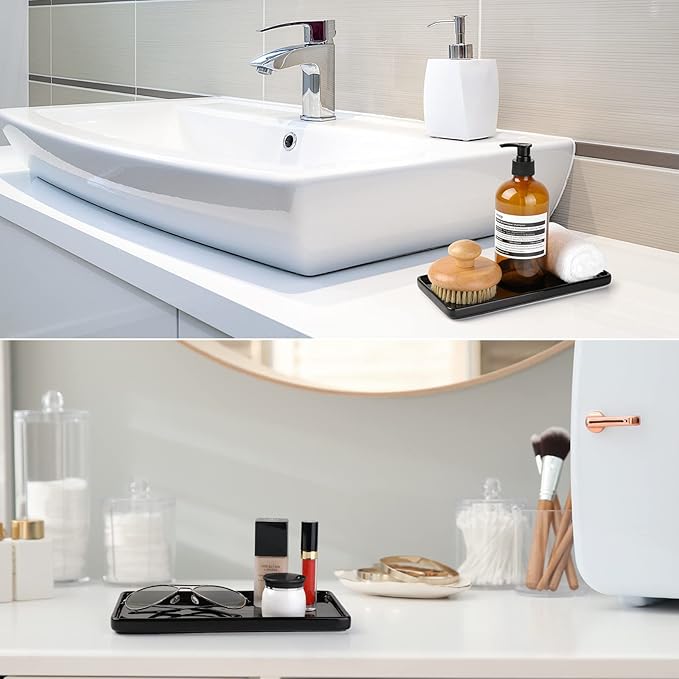 Gurygo 8" Bathroom Trays, Ceramic Vanity Trays for Bathroom, Small Ceramic Tray, Kitchen Soap Tray for Kitchen Counter (Black, 8",Set/1)-NeatNest