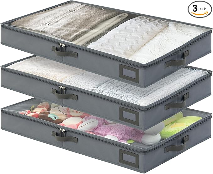 4-Inch Under Bed Storage Containers, Low Profile UnderBed Storage Organizer, Under Crib/Couch Storage Box for Seasonal Clothing, Sweaters, Shoes, Blankets, Wrapping Paper, Sheets & Toys 33"L×17"W×4"H-NeatNest