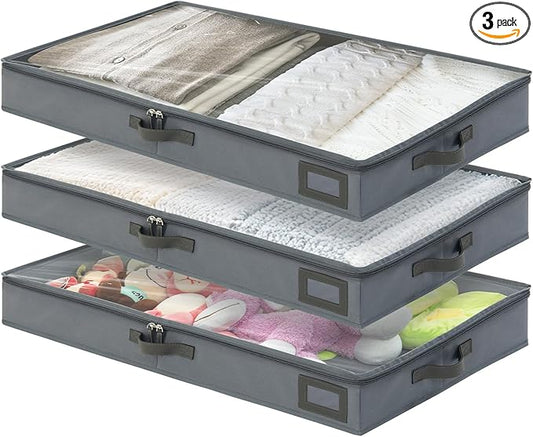 4-Inch Under Bed Storage Containers, Low Profile UnderBed Storage Organizer, Under Crib/Couch Storage Box for Seasonal Clothing, Sweaters, Shoes, Blankets, Wrapping Paper, Sheets & Toys 33"L×17"W×4"H-NeatNest