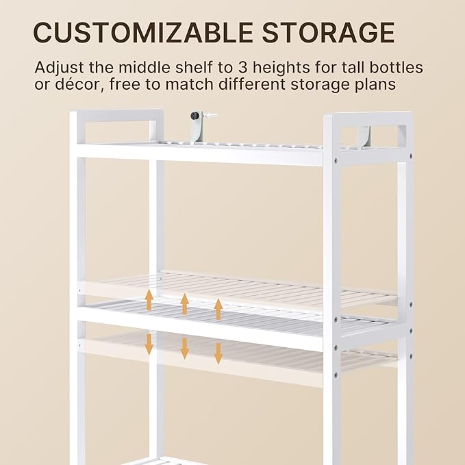Gizoon Over The Toilet Storage, 3 Tier Bamboo Bathroom Organizer with Adjustable Shelf, Freestanding Above Toilet Stand, Bathroom Storage Shelf Rack