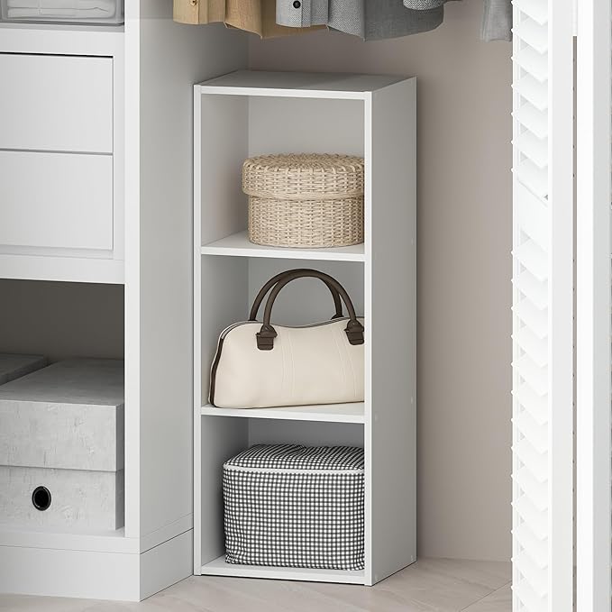 Furinno Reed 3-Tier Open Shelf Clothing & Closet Storage Organization, White-NeatNest