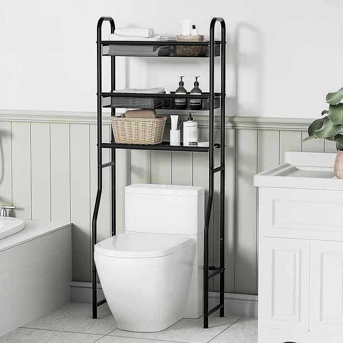 3 Tier Over The Toilet Storage Shelf, Freestanding Over The Toilet Rack, Space Saver Metal Bathroom Organizers and Storage for Small Space, Above The Toilet Storage Shelf Stand Organizer